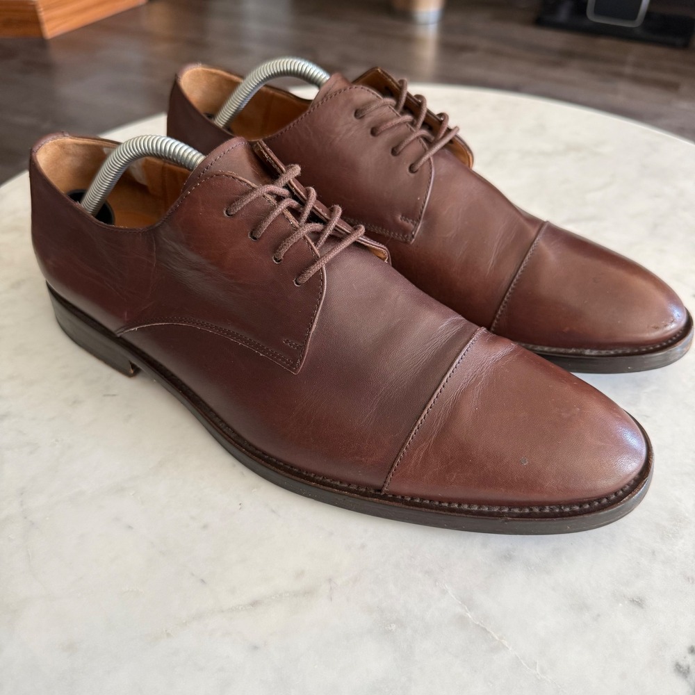 Massimo Dutti Cap Toe Leather Derby Shoes Brown - Size 44 (11 US)